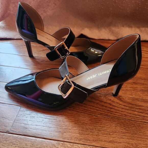 NEW MAIERNISI JESSI Mary Jane D'Orsay Black Patent Heel Pump size 8.5/39 - Picture 6 of 10